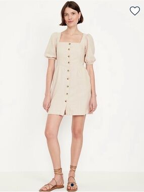 Old Navy Square-Neck Button Mini Dress in Cream